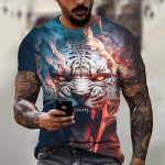 Tiger Fighting Animal Beast Fierce T-s&auml;rk 3D Prindiga T-s&auml;rk Suvine Meeste Suur l&uuml;hikeste varrukatega Topid Tees Meeste Disainriided XS