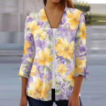 3/4 varrukatega s&auml;rgid naistele avara l&otilde;ikega tr&uuml;kitud T-s&auml;rk V-kaelusega volangidega varrukatega topsid S