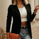 Naiste soliidne avatud eesmine kardigan pidulik &uuml;likond, pikkade varrukatega pluusmantel M must