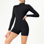 Naiste Seksikas Avatud Kaelusega Lukuga Kombinesoon, Pikkade Varrukatega Jooga Fitness Bodysuit M must