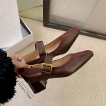 Mary Jane k&otilde;rge kontsaga naiste paksud kontsad &uuml;he rihmaga kingad keskmise kontsaga kandiline nina v&auml;ikesed nahast kingad 37 pruun