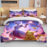 10 suurust Pokemon Mewtwo tr&uuml;kiga voodipesukomplekt multikas anime tekikott tekk padjap&uuml;&uuml;r poisid t&uuml;drukud lapsed t&auml;iskasvanud king suurus kingitus EU single(135x200cm)