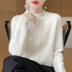 Naiste ka&scaron;miirkampsun Qinghe ka&scaron;miir 30% ka&scaron;miir 70% vill s&uuml;gis-talvine pullover soe ja moekas XXL soe valge v&auml;rv