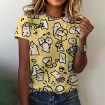 Naiste T-s&auml;rk 3D kassiga prinditud riided Summer Crew Neck Fashion l&uuml;hikeste varrukatega Elegantne vabaaja &uuml;laosa lahtine T-s&auml;rk naiste riided S