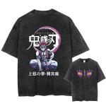 Tr&uuml;kitud pestud t-s&auml;rk Anime Demon Slayer Puuvillane meeste vintage pestud t-s&auml;rk graafilise t-s&auml;rgiga streetwear-t-s&auml;rgid suvised vabaaja riided M gray