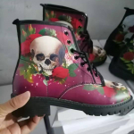 Fashion 2024 Skull Flower Print High-Top tossud Naiste saapad S&uuml;gistalvine Mood Naiste poolsaapad Suures suuruses 43 43