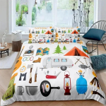 &Otilde;nnelik telkimine tekikott kuninganna multifilmiga haagissuvila telkimine voodipesukomplekt talumaja stiilis 3D matkaauto tekikate koos padjap&uuml;&uuml;ridega AU Single(140x210cm)