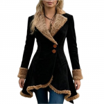 Naiste teksast l&auml;&auml;nelik retro trench-mantel, pl&uuml;&uuml;sist mood ja soojus, fliisjakk M must