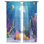 Veealune maailm Multifilmi olend T&uuml;llist aknakardinad Elutuba Organza Sheer Voile kardin Magamistuba K&ouml;&ouml;k Kodukaunistus kardin W135 x H115cm x1