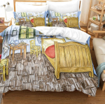 Van Gogh abstraktsete t&ouml;&ouml;de tekikott komplekt Queen King suurus Lilleline voodipesu T&uuml;drukute P&otilde;hjamaade toa sisustus 3-osaline komplekt 2 padjap&uuml;&uuml;riga EU Single(135x200cm)