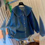 Denim s&auml;rgid pluusid naiste topid Peter Pani kraega vintage &uuml;hev&auml;rvilised blusas mujer Korea mood kevad s&uuml;gis camisas XL