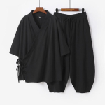 Suurused S-9XL Meeste Jaapani Kimono Kardigan P&uuml;kstekomplekt Puuvillane Linane Samurai Kost&uuml;&uuml;m Harajuku L&otilde;tv Jakk &Uuml;likond 6XL must