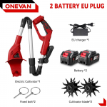 ONEVAN Harjadeta 1600W Elektriline Mullaharimismasin Kultivaator Muruniiduk Juhtmeta Aeruraator Aiat&ouml;&ouml;riist Makita Aku Pinni jaoks 2 Battery-EU