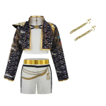 Laste t&uuml;drukute Kpop Hunter Cosplay kost&uuml;&uuml;m Kpop laulja s&uuml;nnip&auml;evapeo lavakost&uuml;&uuml;m Halloween karnevali laste riietumiskomplekt 110 black