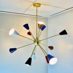 Messingist Sputnik l&uuml;hter 12 k&auml;ega - Sajandi keskpaiga Itaalia Stilnovo stiilis valgusti - P&otilde;hjamaade lamp l&uuml;hter laevalgusti - Rippuv valgustus