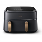 Friteuse sans huile - PHILIPS - NA352/04 - Airfryer S&eacute;rie 3000 double panier 9L avec accessoire - 8 pr&eacute;r&eacute;glages - 2750W - Noir/Dor&eacute; must