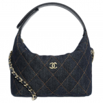 Chanel 26p Kuldse Sildiga Topelt-C Logoga Tepitud Denimist ja Kuldmetallist &Uuml;he &Otilde;larihmaga K&auml;ekott Naistele Tumesinine ja Oranž Shopping Bag Set(Basic Set+Shopping Bag) oranž/sinine