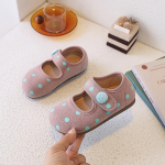 Korean-style girls' princess shoes, polka dot baby flats, soft-soled retro suede children's loafers, sweet and versatile trendy shoes 22 roosa