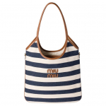 MIU MIU Ivy Triibuline V&auml;rviplokkidega T&otilde;mblukuga K&auml;ekott Naiste T&otilde;mblukuga K&auml;ekotid Sinine Valge 5BG231_2IBB_F067K_V_MLF Basic Set (Bag+Dust Bag)