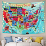 Ameerika &Uuml;hendriikide Kaart Seinavaip Multikoomiline Loomaversioon Osariikide Jaotus V&auml;rviline Hariduslik Seinale Riputatav Laste Magamistuppa 125x150cm (50x60in)
