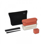LocknLock Slim l&otilde;unakarbi komplekt kandekotiga ja s&ouml;&ouml;gipulkadega Korea kaasaskantav bento toidukomplekt 3 v&auml;rvi Brick Orange + Ivory