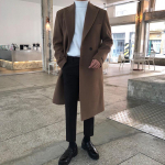 Meeste Keskmine ja Pikk Talvine Paksenenud Korea Versioon Trendikas Villane Trenchcoat Kahepoolne Tweedjakk M pruun