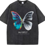 Vintage pestud liblika prindiga T-s&auml;rk BUTTERFLY tekstigraafika vabaaja t&auml;navar&otilde;ivad unisex puuvillane T-s&auml;rk L gray