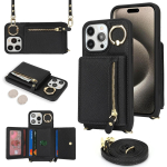 Nahast Ristkorraldaja Rahakott &Uuml;mbris iPhone 15 14 13 12 11 Pro Max XS X XR jaoks Kaitsekate R&otilde;ngashoidja T&otilde;mblukuga Kaardihoidja Kott For iphone 11pro must