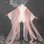 L&auml;bipaistev t&uuml;llist pikk keep liblikpitsist mansettidega, avatud esiosa, voolav sall Hanfu, Cosplay, pulmafotode riietus L white