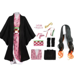 Animn Kamado Nezuko Cosplay Kost&uuml;&uuml;m Kimono Cosplay Parukad Juuksed Halloweeni Karnevali Naiste Komplekt 140&Other black