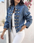 Naiste V-kaelusega Kahe n&ouml;&ouml;biga Denim Jakk Pikkade Varrukatega N&ouml;&ouml;pidega Vabaaja teksajakk Laieneva Varrukaga S sinine
