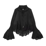 Naistepitsiga Tikitud Laia Varrukaga Pikk Pluus - Elegantne Kontori &Scaron;ikk Top Must Valge XS black
