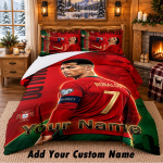 Cristiano Ronaldo Mustriga Voodipesu 3-osaline Komplekt Kohandatud Nimega, Linalaud ja Padjap&uuml;&uuml;rid Koduse Magamistoa jaoks 140cmx210cm