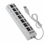 7 porti LED USB 2.0 adapteri jaotur Toite sisse/v&auml;lja l&uuml;liti s&uuml;learvuti s&uuml;learvutile BK must