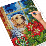 Teemanttikandid Kass Rhinestone Art 5D DIY Teemantmaaling Koer Loom Ristpistes J&otilde;ulud Kodukaunistuse Kingitus Full Round 20X30CM