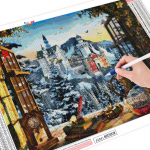 5D DIY teemantmaali loss t&auml;isruudu ristpistes komplekt Teemanttikandid Talvine mosaiik maastik Kodukaunistus Full Round 20X30CM