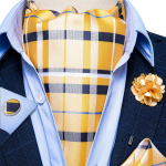 Meeste Paisley Cravat Teal Roheline Kuld Ascot Lips siidist Hanky ​​Mansetin&ouml;&ouml;b Boutonniere komplekt peo pulmakingitus AS-2020