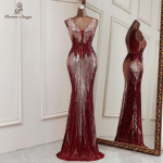 Seksikas s&uuml;gava V-kaelusega merineitsi &otilde;htukleidid Vestidos Formales Vestidos De Fiesta Robe De Soiree De Mariage XXL veinipunane v&auml;rv