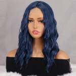 MISS PARAS Keskmise pikkusega naturaalne laineline parukas ilma tukkideta, ees pits, must sinine v&auml;rv s&uuml;nteetilisest kiust parukas naistele igap&auml;evaseks kandmiseks 14inches