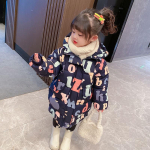 Baby Fashion puuvillase polsterdatud riided Keskmise pikkusega t&uuml;drukutele Graffiti paksendatud soe sulejope 100cm tumesinine