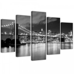 Viieosalise pildiga l&otilde;uendiprint New York Bridge Black White 100x70 valge/must