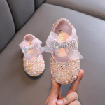 Uued laste litritega nahast kingad T&uuml;drukute printsess Rhinestone Bowknot &uuml;hekordsed kingad Mood beebid, lapsed, pulmakingad 23 roosa