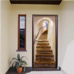 Pruun uksekleebis Vin&uuml;&uuml;l Dekoratiivuksed Puidutera 3D Jalutusk&auml;igu maastik Kleeptapeet Ukse terasest esik&uuml;lje kleebised 90x200cm(cut 2 pcs)