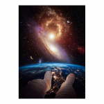 Astronaut joob Kuul &otilde;lut ja vaatab, kuidas Maa h&auml;vitab moodsa l&otilde;uendi maalimise plakatid prindib elutoa seinakunsti pilte kaasaegne kodukaunistus 50x70cm No Frame pruun