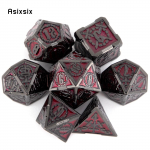 7 tk mustad punased topeltm&otilde;&otilde;gad metallist t&auml;ringud, mitmetahuline t&auml;ringukomplekt, mis sobib rollim&auml;nguks RPG DND Pathfinder lauam&auml;nguks mitmev&auml;rviline