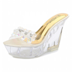 1101. seeria 10,5 cm konts, 4 cm platvorm &ouml;&ouml;klubi Rhinestone naiste kingad Catwalk Pole Dance Crystal Bottom kingad LFD 34 beež