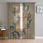 Bambusest karpkala Hiina stiilis Toyo t&uuml;llkardinad elutuppa Magamistoa Sheer Voile kardinad Kaasaegse tr&uuml;kitud disainiga l&auml;bipaistvad kardinad 1 PCS W100XH250cm