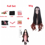 Anime Demon Slayer Kimetsu No Yaiba Kamado Nezuko Kimono Cosplay Kost&uuml;&uuml;mi Riided Full Set+Wig-S roosa