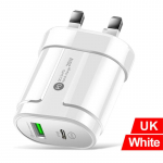 20W PD USB 5V 2A C laadija kahe pordiga seina kiirlaadimine C-t&uuml;&uuml;pi telefoniadapter iPhone 14 13 11 Pro iPad Huawei Xiaomi Samsung jaoks UK Plug valge