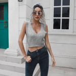 GMXIA naiste moe vabaaja &uuml;hev&auml;rvilised varrukateta V-kaelusega silmkoelised vestid S valge